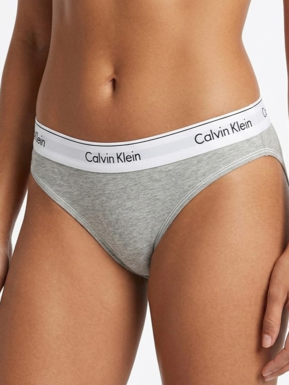 Calvin Klein Cotton Modal Balance Bikini Panties Solid Gray Logo Stretch L